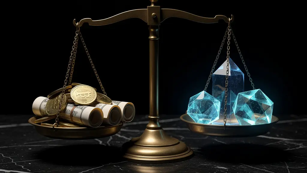 Abstract visualization of cryptocurrency integration into traditional investment portfolio