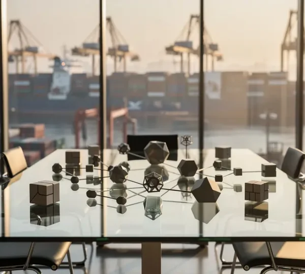 Strategic supply chain analysis dashboard showing global trade routes and bottleneck indicators