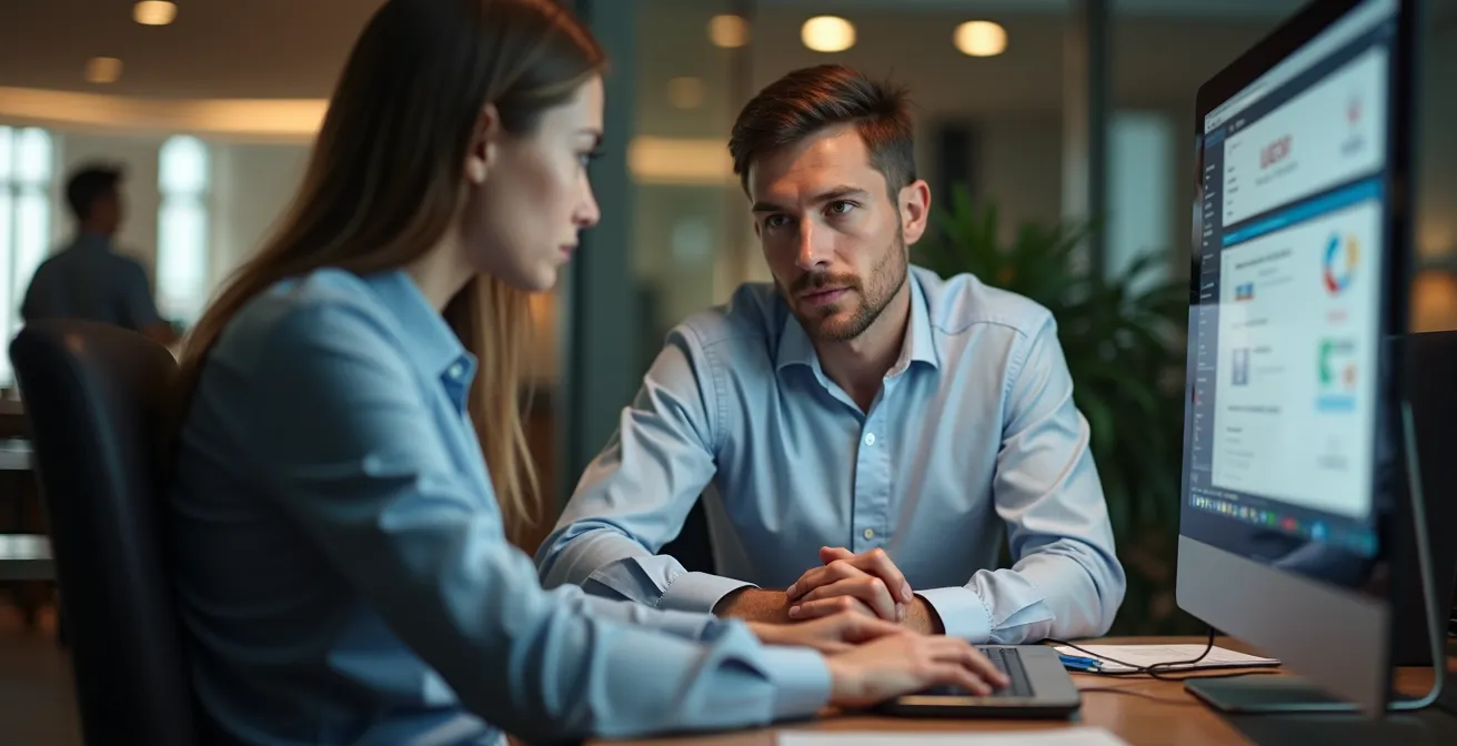 A person at a desk is using a laptop to check the validity of an environmental certification, reflecting an investigative and meticulous process.