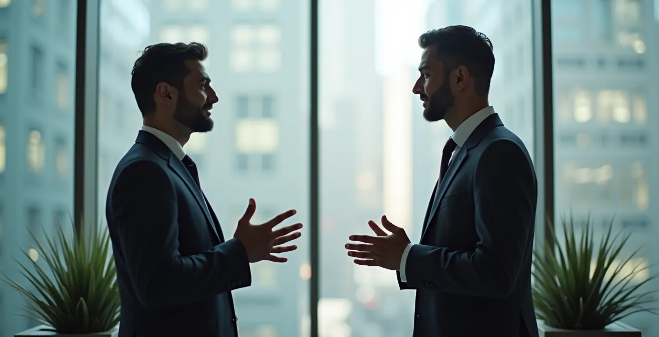 Professional business meeting in Middle Eastern setting showing appropriate personal space and formal interaction